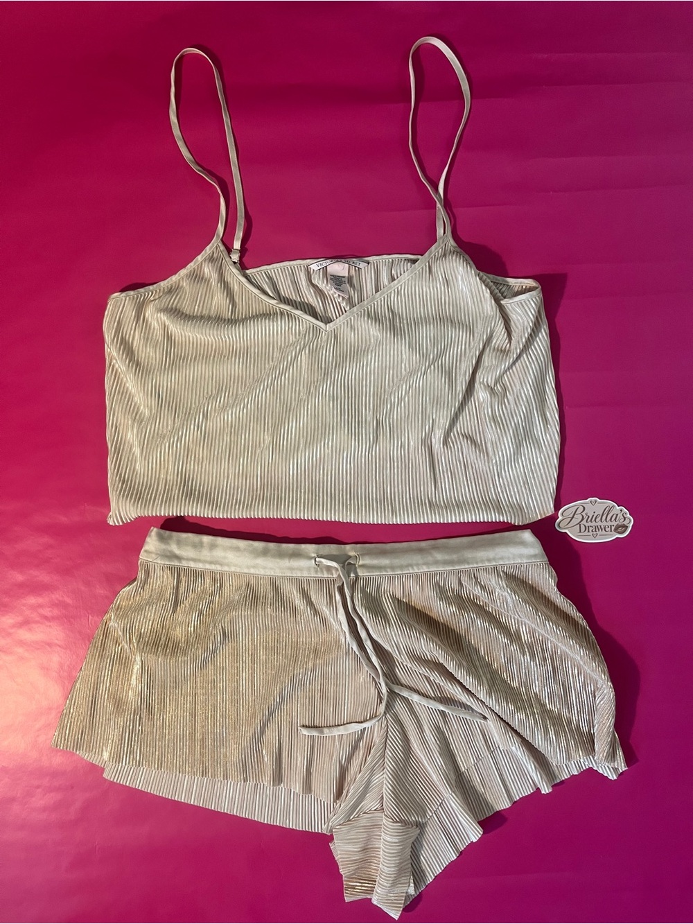 Victoria's Secret Light Silver Ribbed Satin Cami & Shorts Pajama Set